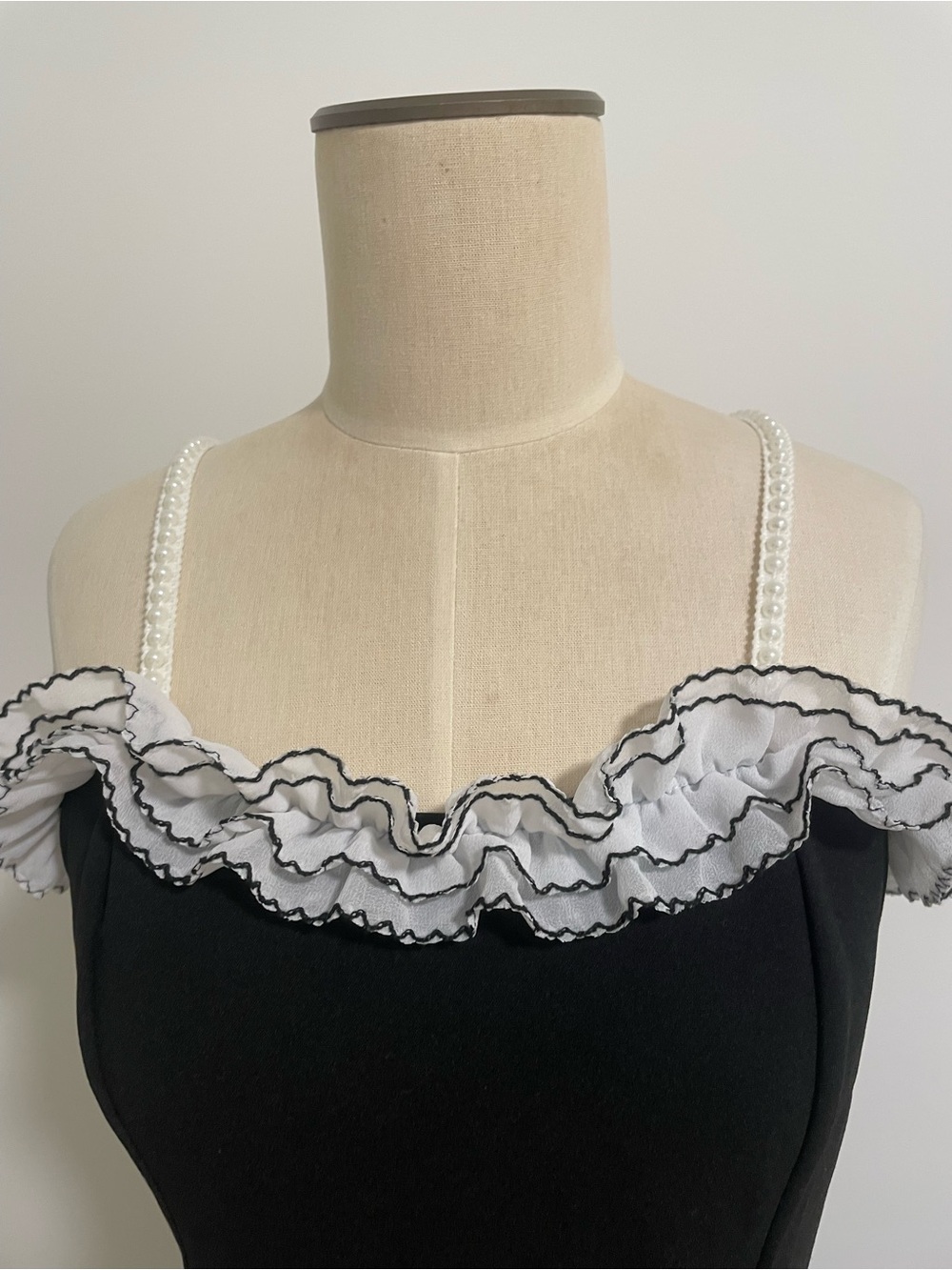 Black Ruffled Trim Mini Dress - Picture 4 of 5